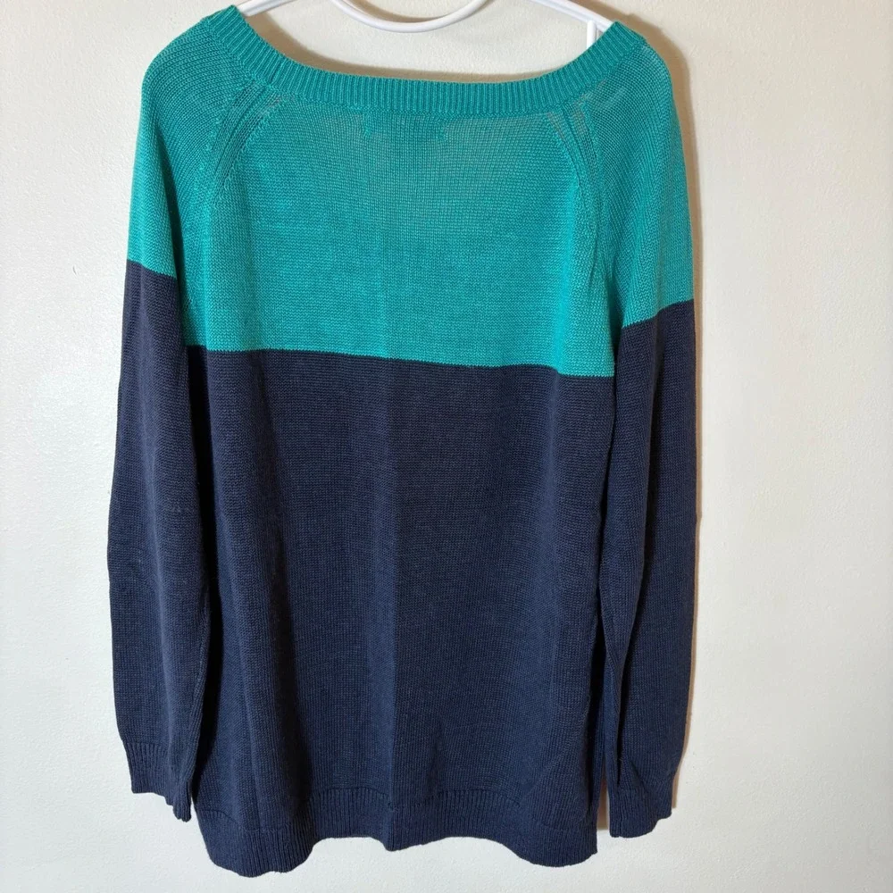 Banana Republic Colorblock Sweater Teal Navy Long Sleeve‎ Knit Top Large